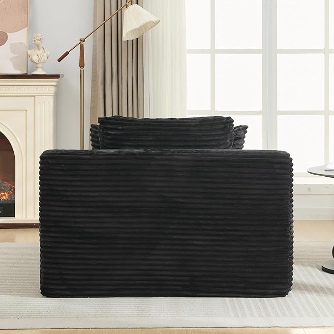 Oversized Chaise Daybed Lounge Sleeper Chair Sofa Bed Indoor, Fluffy Corduroy Upholstered Sleeper Recliner Sofabed Full Foam Boneless Cloud Sofabed W/3 Pillows for Home/Apartment Living Room Bedroom