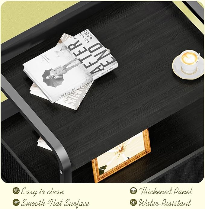 Night Stand Nightstand with 1 Drawer Black Nightstands Storage Night Stands Fabric Drawers Small Bedside Table Mesh Shelves Bed Side End Tables Chests Cabinet for Bedroom Living Room Dorm Furniture