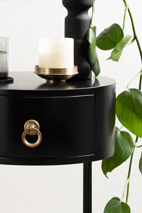 Kate and Laurel Decklyn Decorative Glam Round Side Table, 14 x 14 x 24, Black and Gold, Modern Circle Living Room Table with Pull Drawer for Useful Storage