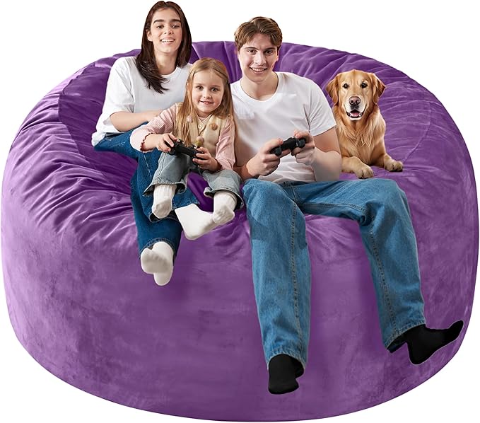 Homguava 6 FT Bean Bag Chair: 6' Bean Bags with Memory Foam Filled, Large Beanbag Chairs Soft Sofa with Dutch Velvet Cover-Purple