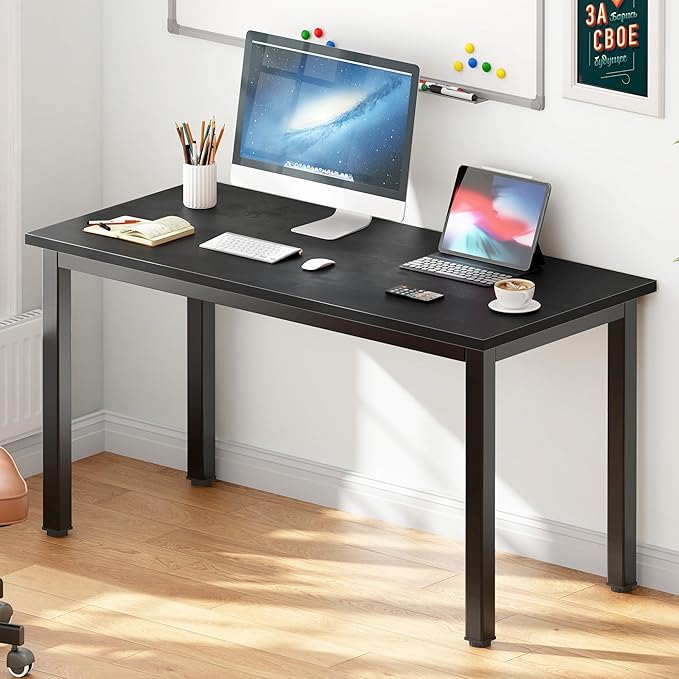 DlandHome 47 inches Medium Computer Desk, Composite Wood Board, Decent and Steady Home Office Desk/Workstation/Table, BS1-120BB Black Walnut and Black Legs, 1 Pack