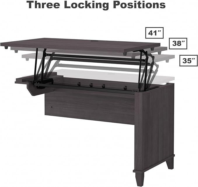 Bush Furniture Somerset 3 Position Sit to Stand L Shaped Desk with Hutch in Storm Gray | Ergonomic Height Adjustable Standing Computer/Laptop Table for Home Office