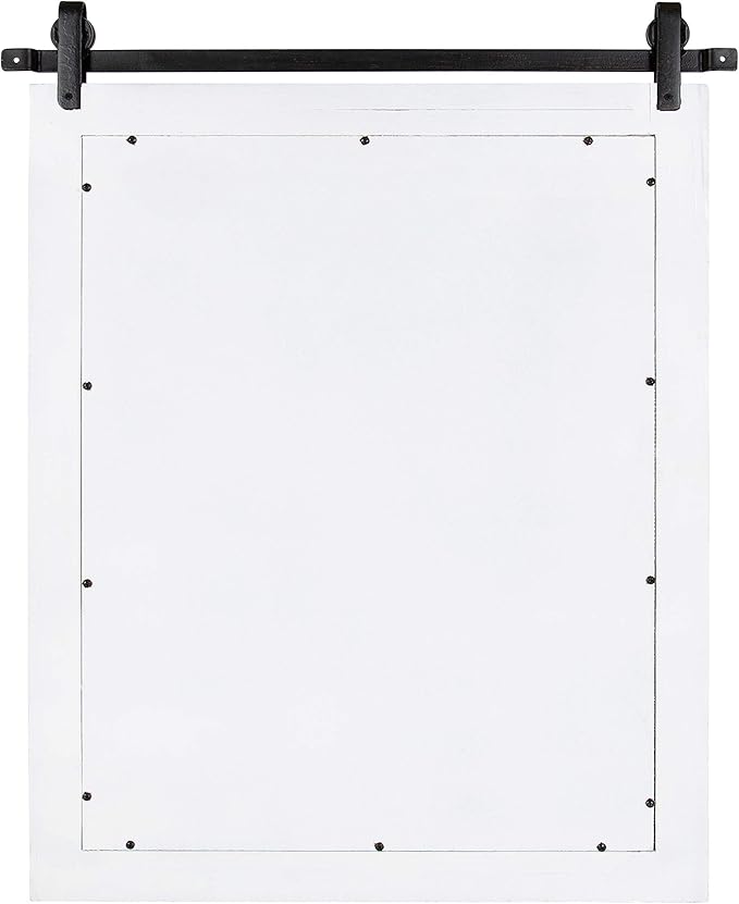 Kate and Laurel Cates Rustic Wall Mirror, 22" x 30", Coastal White, Farmhouse Barn Door-Inspired Wall Decor