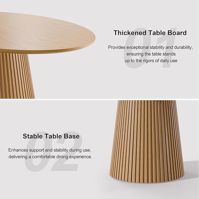 Casaphoria 67" Oval Dining Table, Modern Wood Kitchen Table with Cone Shaped Stripe Base for Living Room & Dining Room, Easy Assembly Farmhouse Furniture for 4-6, Oak