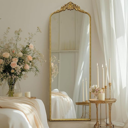 G-LEAF Vintage Baroque Full Length Floor Mirror 22"X65", Victorian Antique Mirror with Brush Gold Ornate Metal Frame for Fireplace Entryway Living Room Hallway Bathroom