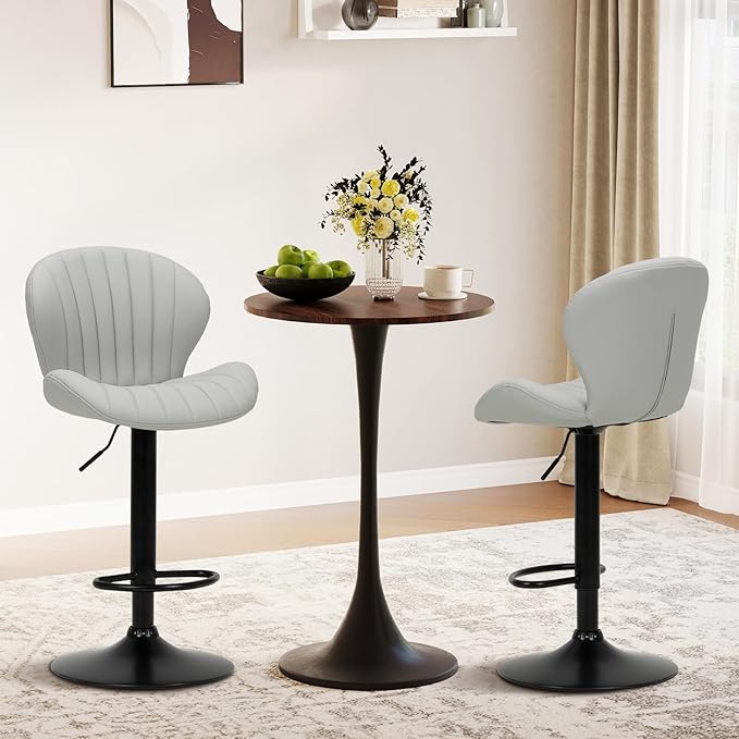 COLAMY Bar Stools Set of 4, Modern Swivel Bar Chairs, Adjustable Faux Leather Upholstered Barstools Counter Height with High Backrest for Bar, Kitchen Island, Dining Room, Grey