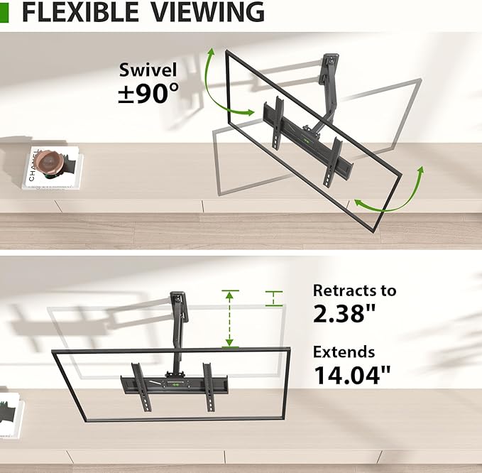 USX MOUNT Corner TV Wall Mount for 26-60 Inch TVs up to 80 lbs, Single Articulating Arm, Full Motion TV Wall Mount Bracket with Swivel and Tilt, Max VESA 400x400mm