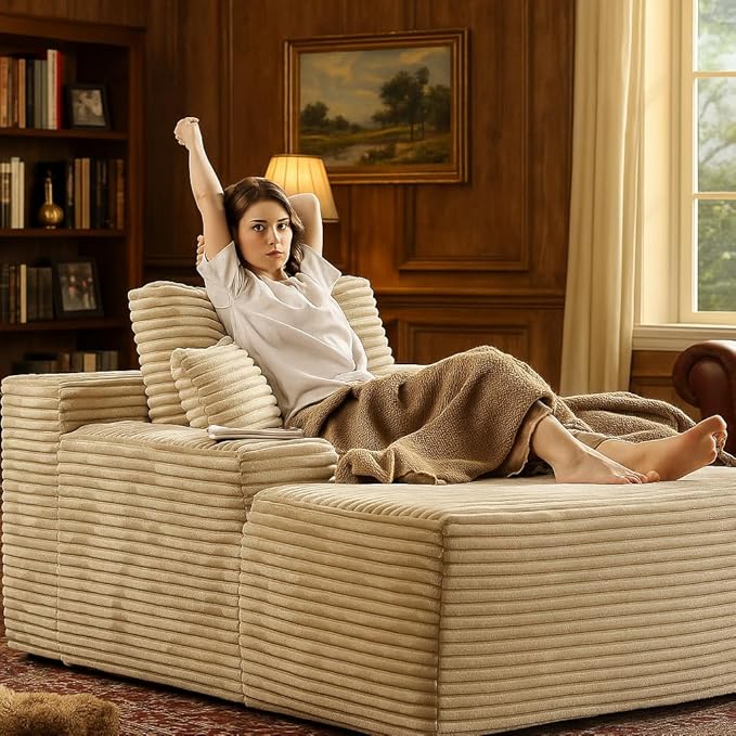 COMHOMA 105”Modular Sectional Sofa with Deep Seat,Cloud Upholstered L-Shape Couch Wide Arms Corduroy Fabric High-Density Foam Chaise Lounge for Living Room No Assembly Required
