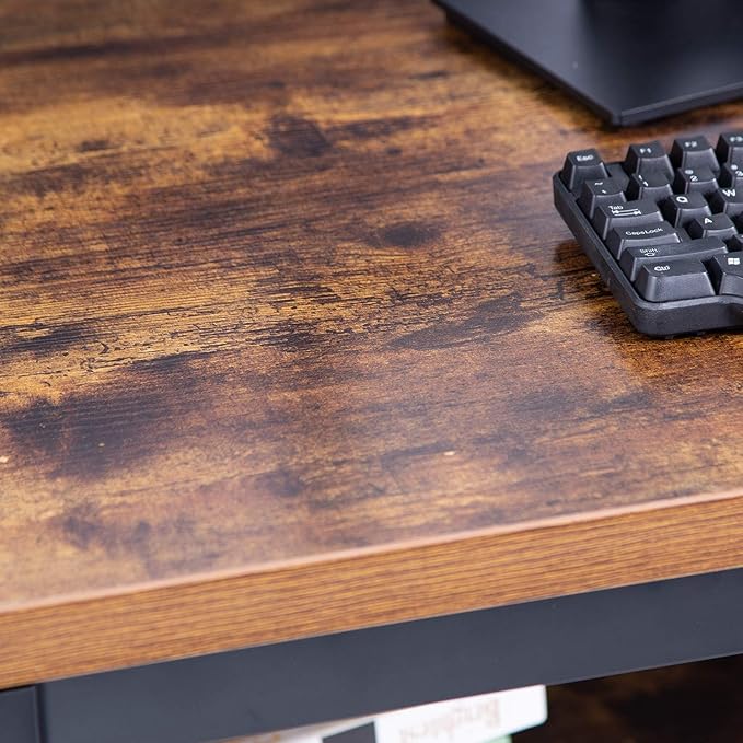 TOPSKY Computer Desk with Bookshelf/Metal Hole Cable Cover 1.18" Thick Desk (55", Rustic Brown)