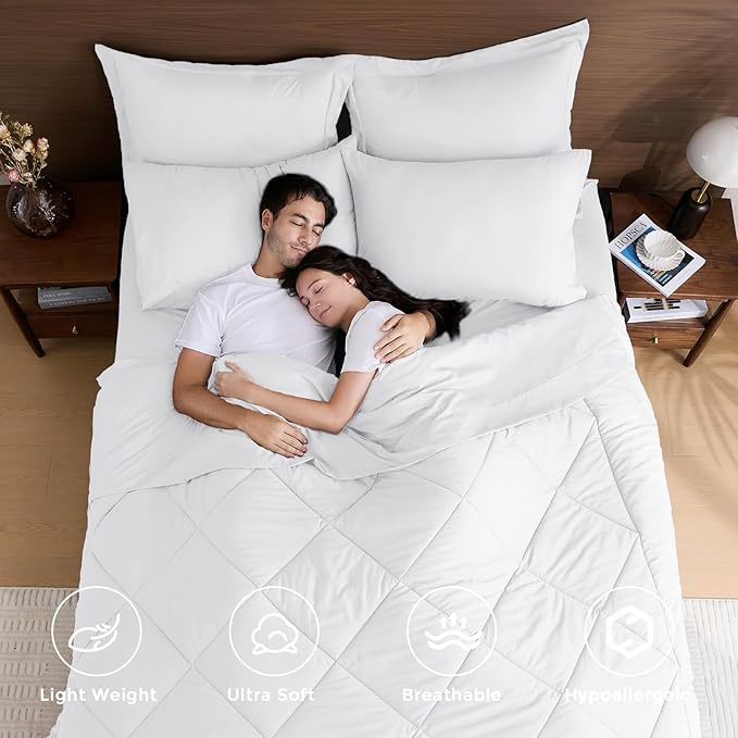 HEVUMYI White Queen Comforter Set - 7-Piece All Season Bed in a Bag Queen, Ultra Soft Bedding Set with Comforter, Flat Sheet, Fitted Sheet, Pillowcases, Pillow Shams
