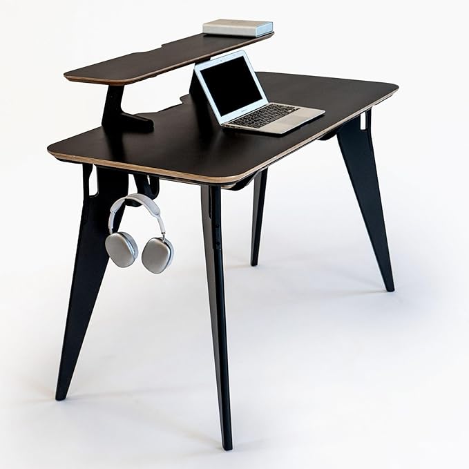HOEK Student Desk Bundle, 47.5" x 23", Collapsible Dorm or Home Study Desk with Monitor Shelf, Under Shelf, Side Hook and Wall Storage, Portable Table with Easy Tool-Free Setup (Black/Black)