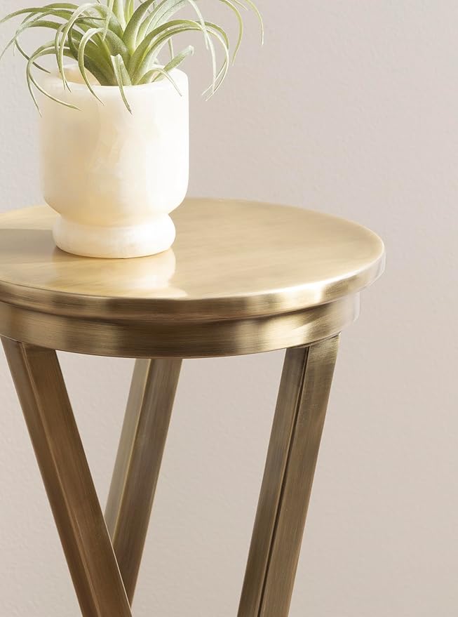 Kate and Laurel Aja Modern Metal Round Drink Table, 9 x 9 x 22, Antique Brass, Decorative Geometric Pedestal Table with Circular Tabletop for Use as Metal Indoor Plant Stand