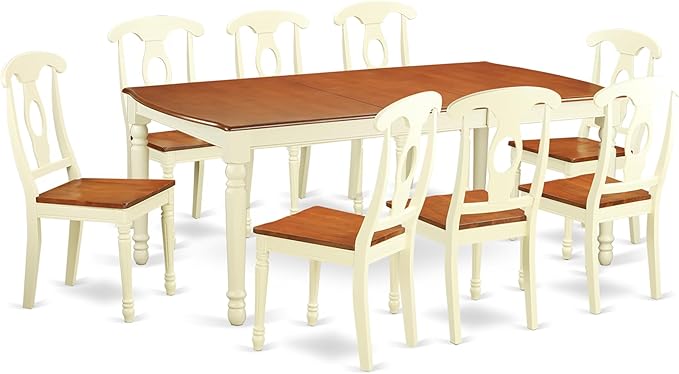 East West Furniture DOKE9-WHI-W 9 Piece Dining Room Furniture Set Includes a Rectangle Wooden Table with Butterfly Leaf and 8 Kitchen Dining Chairs, 42x78 Inch, Buttermilk & Cherry