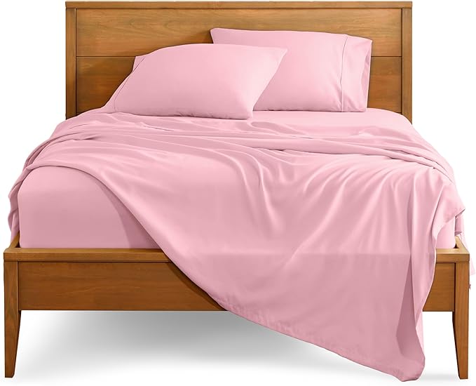 Bare Home Twin Sheet Set - 1800 Ultra-Soft Microfiber Twin Bed Sheets - Double Brushed - Deep Pockets - Easy Fit - Extra Soft - 3 Piece Set - Bedding Sheets & Pillowcases (Twin, Light Pink)