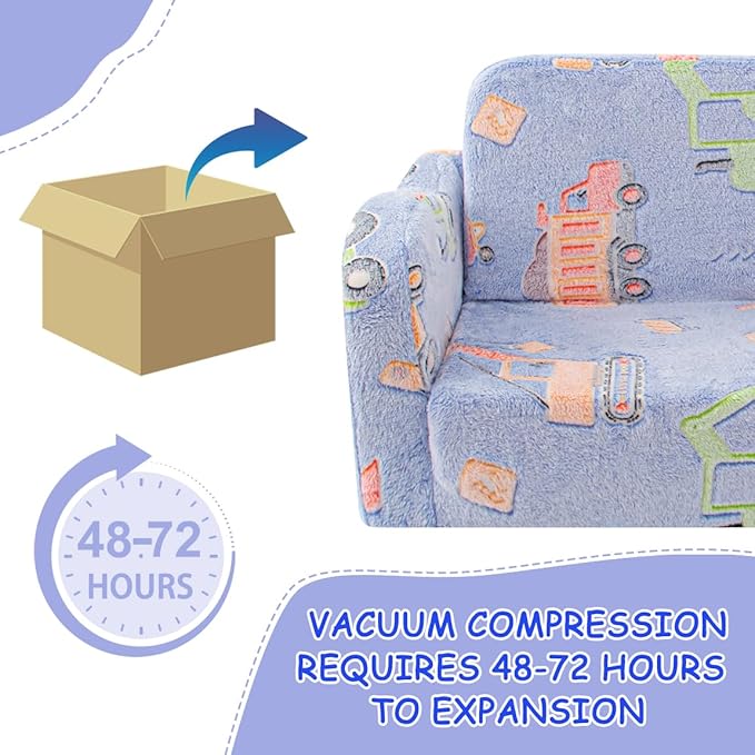 Toddler Chair and Couch, 2 -in-1 Toddler Couch Fold Out, Convertible Chairs for Toddlers Comfy Sofa to Lounger with Glow in The Dark Feature, Soft for Girls and Boys