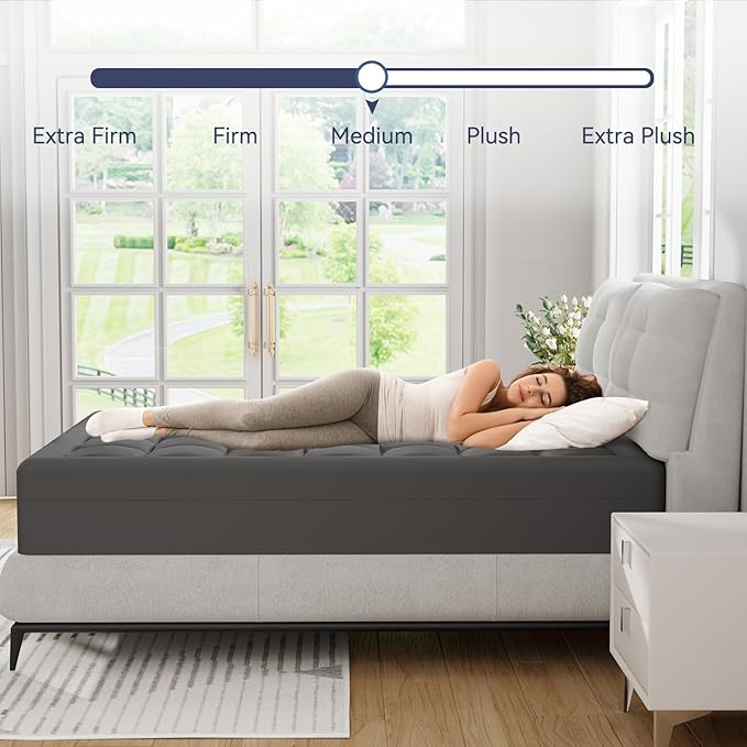 ELEMUSE Dual Layer 3 Inch Memory Foam Mattress Topper Full, 2 Inch Cooling Gel Memory Foam Plus 1 Inch Down Alternative Pillowtop Mattress Pad with Cooling Cover, Soft Comfort Support, Grey