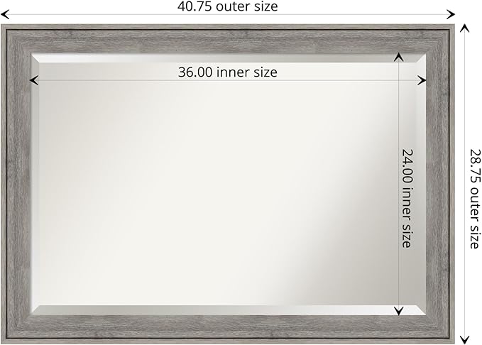 Amanti Art Grey Wall Mirror 29x41 Regis Barnwood Grey Rectangle Bathroom Mirror for Wall Decor Living Room, Large Country Rustic Wood Frame, Hangs Horizonally and Vertically, Bathroom Decor, Beveled