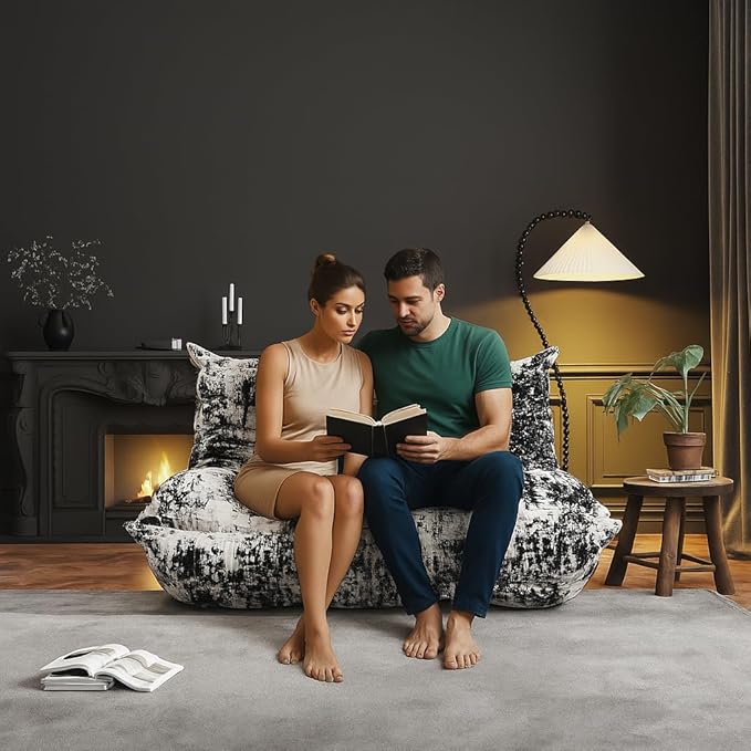 Bean Bag Chairs for Adults, Memory Foam Couch Loveseat Sofa Chair, Soft Teddy Material Cozy Comfy Reading Nook Chairs, Floor Chair for Living Room Bedroom Office