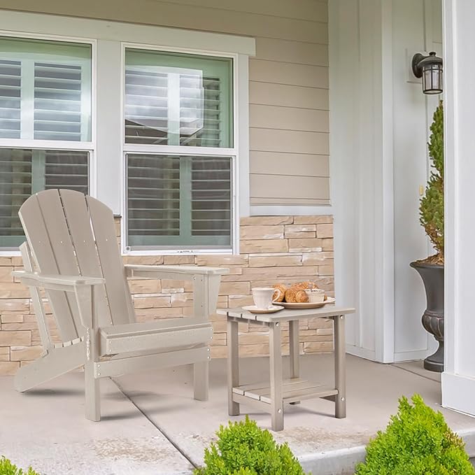 Adirondack Outdoor Side Table, 2-Tier Sturdy Patio End Table Weather Resistant, 16.5" Solid Side Table for Patio, Pool, Porch(Grayish Brown)