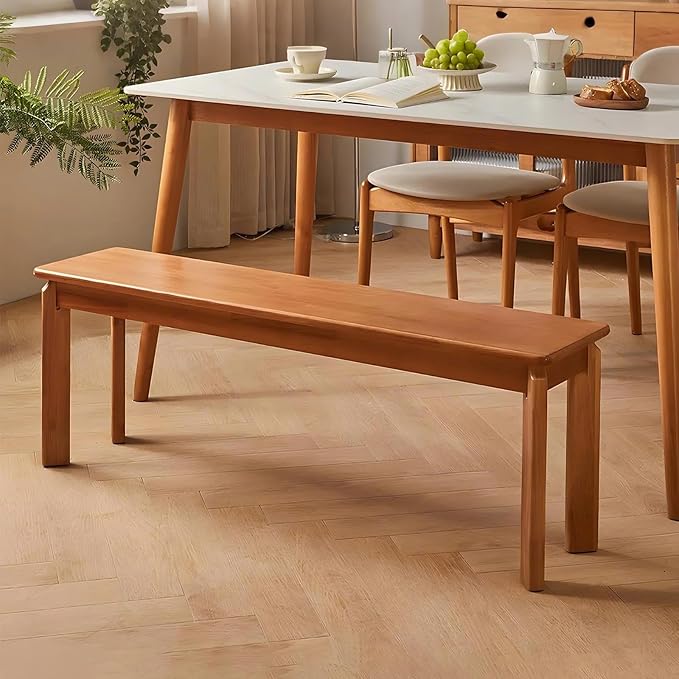 Dining Bench, Solid Wood Bench with Wide Seat, Mid Century Modern Bench, End of The Bed Bench, 47.2" L x 11" W x 16.5" H(Natural)