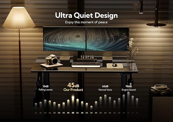 Claiks Glass Standing Desk, 48x24 Inch Electric Standing Desk Adjustable Height Quick Install Home Office Computer Desk, Black