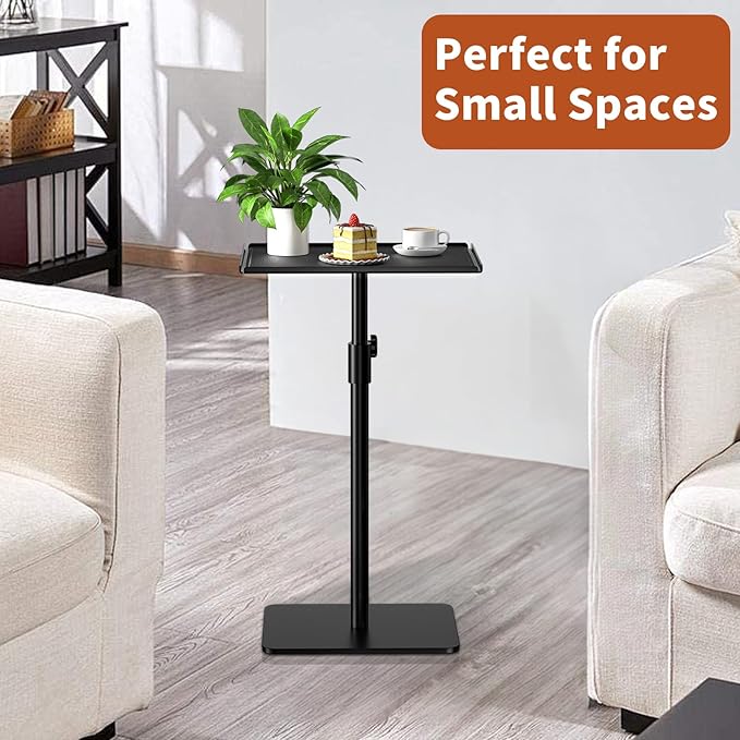 RCHYFEED Metal End Table, Height Adjustable Side Tables Living Room, Small Side Table for Small Spaces with Matte Black Tray, Square Drink Coffee Tables Sofa Table for Bedroom, Sofa Tray Table Indoor