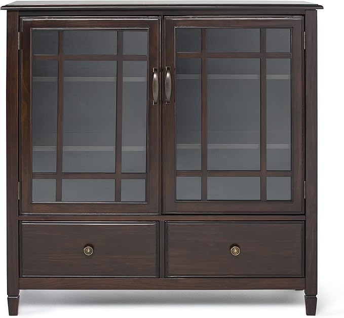 SIMPLIHOME Connaught SOLID WOOD 46 Inch Wide Traditional Tall Storage Cabinet in Dark Chestnut Brown, For the Living Room, Entryway and Family Room