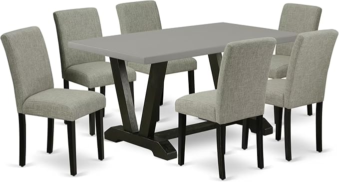 East West Furniture V696AB106-7 7 Piece Dining Set Consist of a Rectangle Dining Room Table with V-Legs and 6 Shitake Linen Fabric Upholstered Chairs, 36x60 Inch, Multi-Color