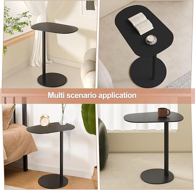 Modern Metal Side Tables Shaped End Table for Couch, Small C Shaped Side Table, C-Shaped Tables for Eating Couch Tables Counter for Living Room, Dining Room, Small Space, Black