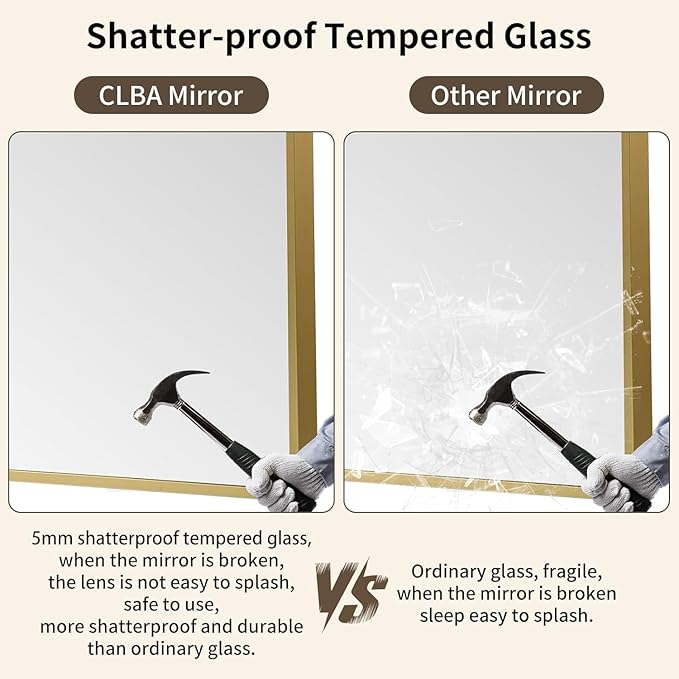 Brushed Gold Mirror, 16x20 Inch Aluminum Framed Rectangle Mirror, Anti-Rust, Tempered Glass, Square Corner Wall Mirror for Over Sink, Vanity, Bedroom, Entryway, Horizontal/Vertical