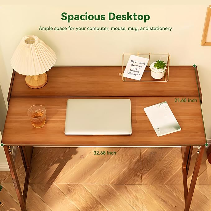 Bamboo Folding Desk Mid Century Modern Desk for Home Office Bedroom Small Spaces, Brown