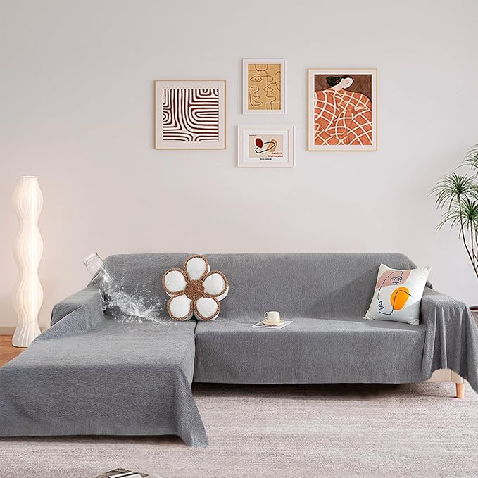 STACYPIK Thick Waterproof Grey Sofa Cover Couch Cover, Anti Slip Loveseat Covers for 2 Cushion Couch, Anti-Cat Scratch Couch Protector Sofa Slipcover, Multi-Use Leakproof Furniture Protector-71X71IIN