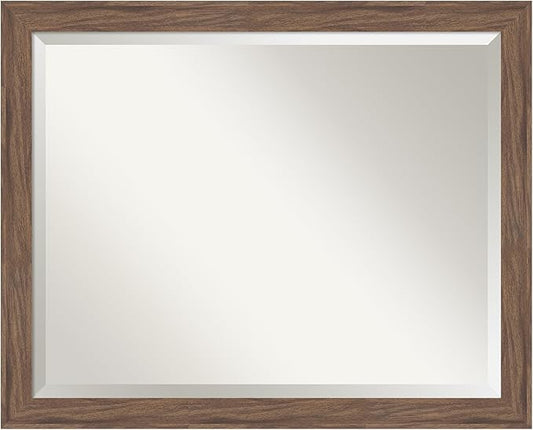 Amanti Art Brown Wall Mirror 25x31 Pia Medium Brown Narrow Rectangle Bathroom Mirror for Wall Decor Living Room, Large Casual Frame, Hangs Horizonally and Vertically, Bathroom Decor, Beveled Edge