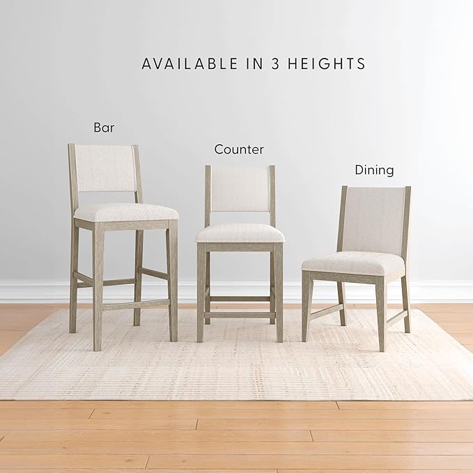 Plank+Beam Sereno Bar Stool, 30", Set of 2, Sturdy Wood Modern Kitchen Bar Height Stool, Upholstered Cushion Bar Chair with Back, Antique White/Ivory