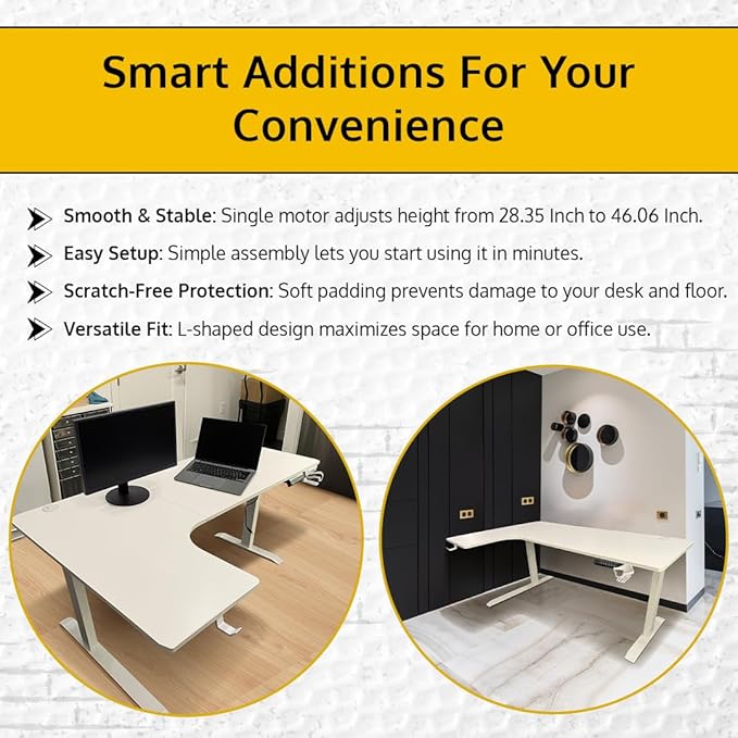 63 x 24 Inch Electric Standing Desk L Shaped Corner Height Adjustable Ergonomic Workstation Computer Desk (Left Corner, White Top and Frame)