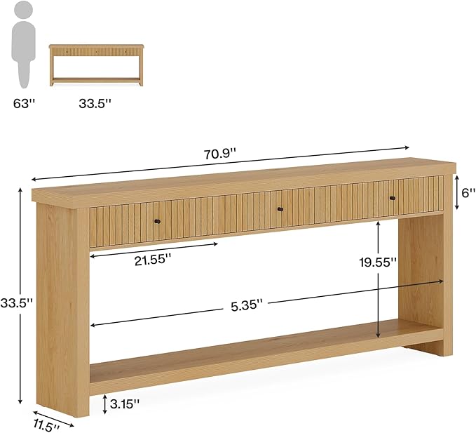 Tribesigns 70.9 inch Console Table with 3 Drawers, Extra Long Entryway Table, Wood Sofa Table Oak Furniture with Open Storage Shelves Wooden Couch Table Foyer Tables for Living Room Hallway Entrance