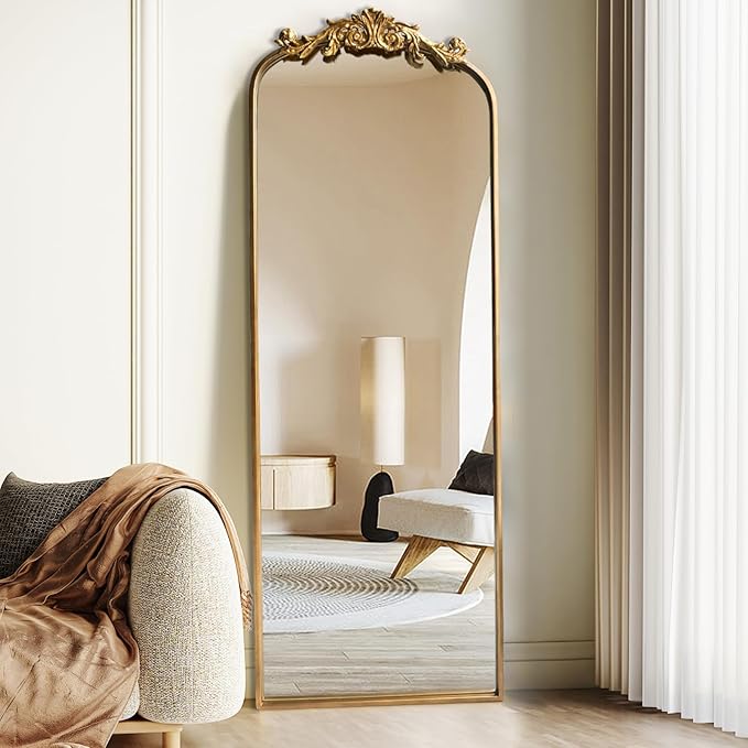 WAMIRRO Ornate Gold Mirror,Vintage Arched Antique Floor Mirrors for Living Room Hallway Fireplace Bathroom Entryway 18"X53"