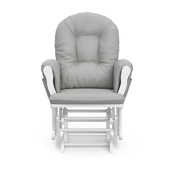Storkcraft Premium Hoop Glider & Ottoman (White/Light Gray) — GREENGUARD Gold Certified Nursery Glider, Solid Wood Craftsmanship, Smooth-Gliding Nursery Chair and Ottoman, Award-Winning