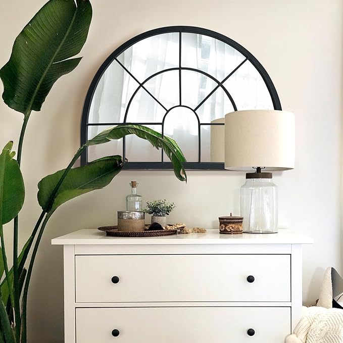 WAMIRRO Arched Window Pane Mirror Decor,Farmhouse Mantel Mirrors for Fireplace/Living Room,28"X20"…