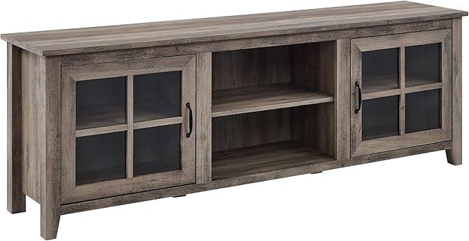 Walker Edison Portsmouth Classic 2 Glass Door TV Stand for TVs up to 80 Inches, 70 Inch, Grey Wash