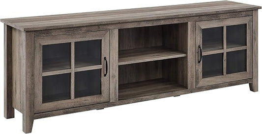 Walker Edison Portsmouth Classic 2 Glass Door TV Stand for TVs up to 80 Inches, 70 Inch, Grey Wash