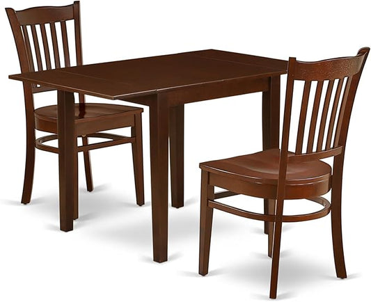 East West Furniture NDGR3-MAH-W 3 Piece Modern Dining Table Set Contains a Rectangle Wooden Table with Dropleaf and 2 Kitchen Dining Chairs, 30x48 Inch, Mahogany