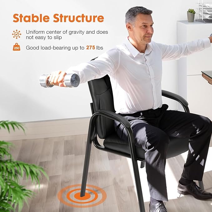 Sweetcrispy Waiting Room Office Guest Chairs Set of 2, PU Leather Big and Tall No Wheels Executive Office Chair with Padded Arms for Reception Conference Room Lobby