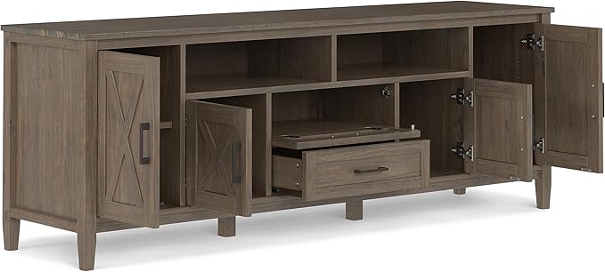 SIMPLIHOME Ela SOLID WOOD 72 inch Wide Transitional TV Media Stand in Smoky Brown For TVs up to 80 inches for the Living Room and Entertainment Center