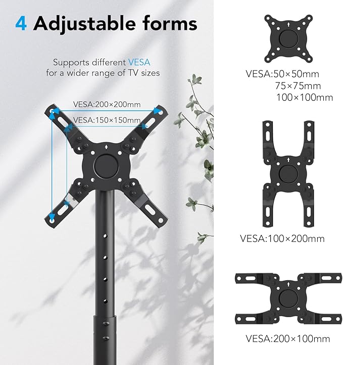 AX WABER Mobile TV Floor Stand for 13-50 inch LCD LED Flat/Curved Panel Screen TVs up to 77 lbs, Height Adjustable TV Stand Mount with VESA 200x200, Portable TV Stand with Tilt Function AX1007TBM