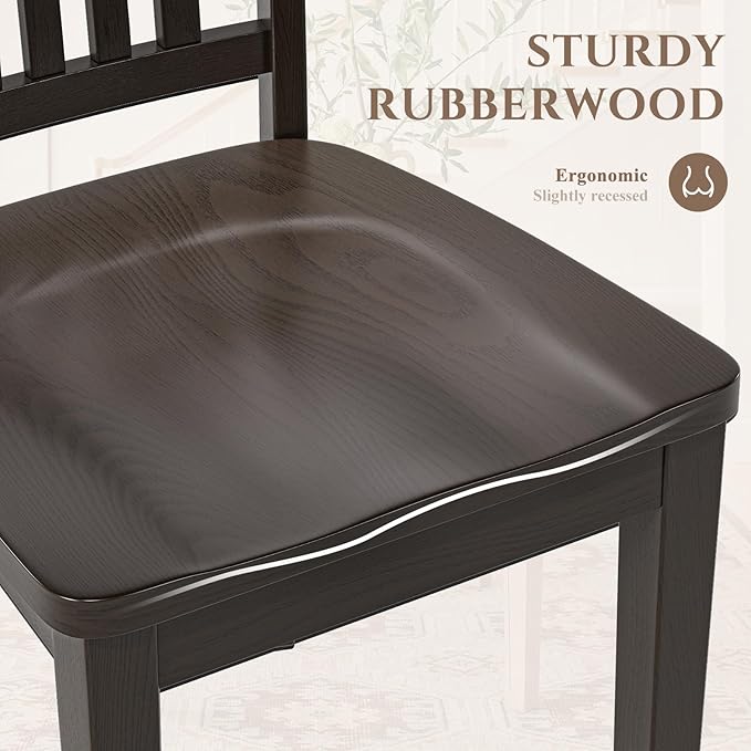 COLAMY Wooden Dining Chairs Set of 6, Solid Rubberwood Kitchen & Dining Room Chairs,Windsor Style Seating, Rustic Dining Table Chairs, Non-Slip Foot Pads, Farmhouse & Traditional Seating,Dark Brown