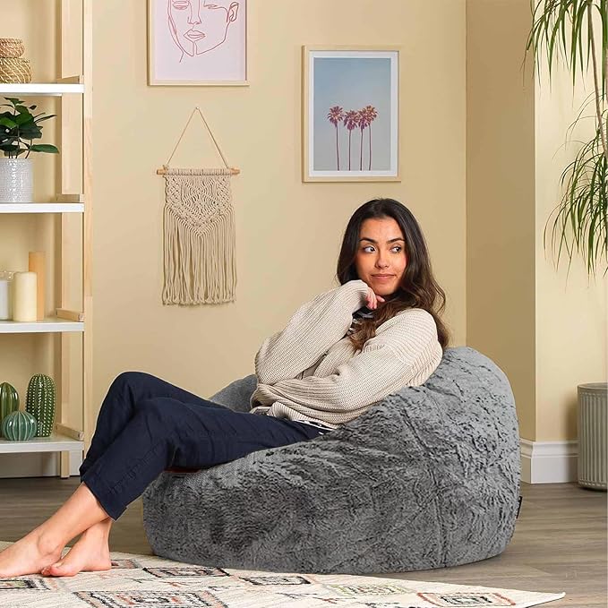 Bean Bag Chair Cover for Adults Kids Comfy Fluffy Giant Round Beanbag Cover Floor Chair Cover for Stuffed Animals Storage, 7FT, Black