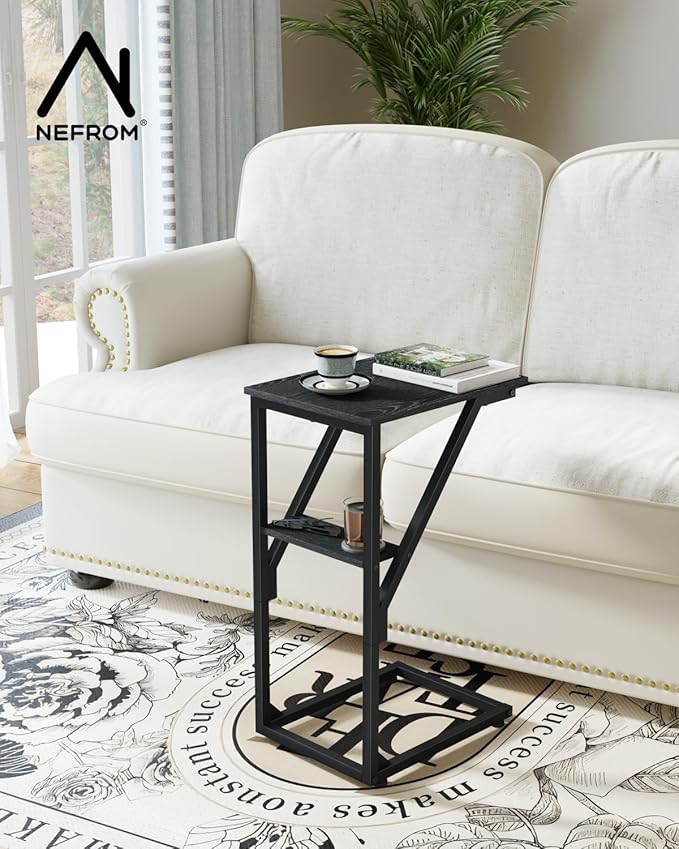 C-Shaped End Table, Small Side Table for Couch, Sofa TV Tray Table for Living Room, Bedroom, Bedside ET-D-BK1
