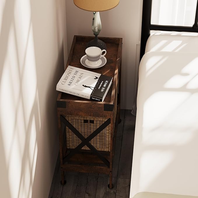 Narrow Side Table, Slim End Table,Sofa Side Table, End Table Nightstand for Bedroom, Living Room, Small Spaces