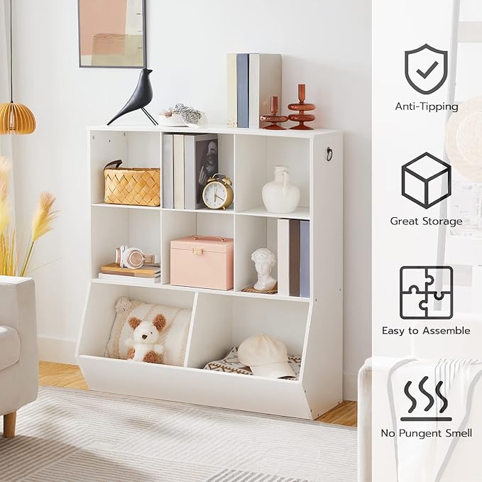 HOOBRO Kids Bookshelf, Toy Storage Organzier with 8 Cubicles, Bookcase Footboard, Bookshelf for Kids, for Playroom, Nursery, Bedroom, and School, White WT35CW01G1